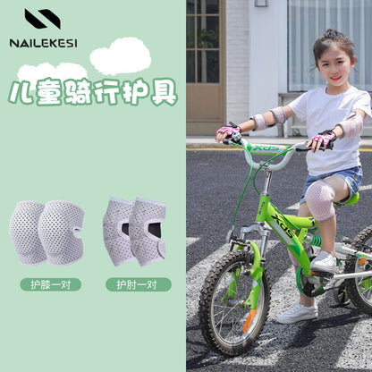Grey purple kids elbow pads worn for fit and comfort example