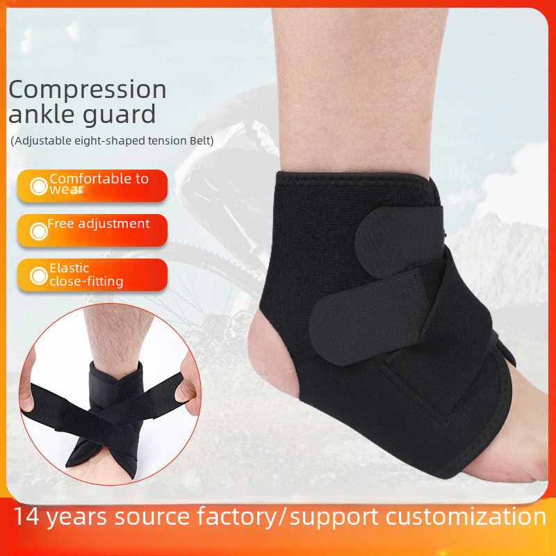 Black ankle support brace worn during active use