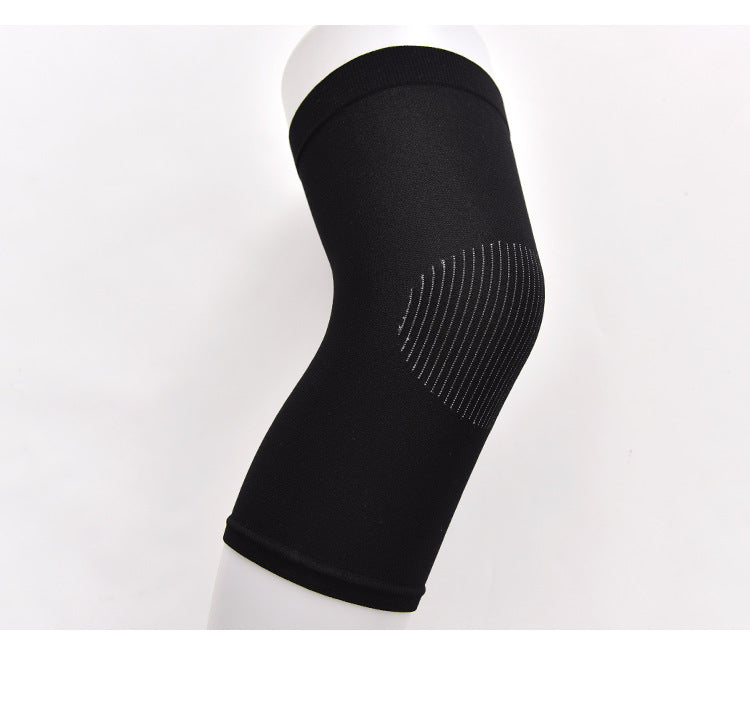 Breathable knitted knee support sleeve in nude from side angle
