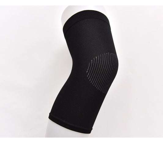 Breathable knitted knee support sleeve in nude from side angle