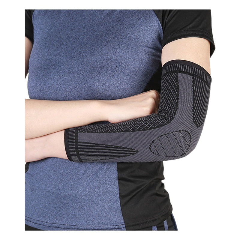 Compression elbow sleeve on arm with slip-on fit and breathable knit design