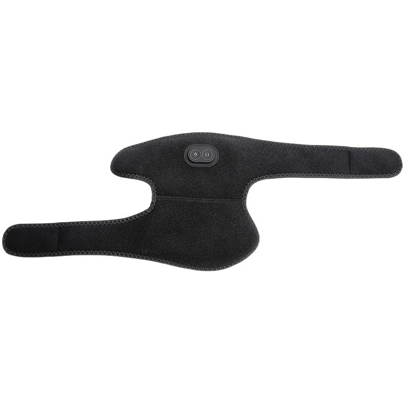 Heated shoulder support wrap in black showing shoulder and upper arm coverage