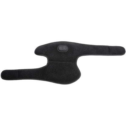 Heated shoulder support wrap in black showing shoulder and upper arm coverage