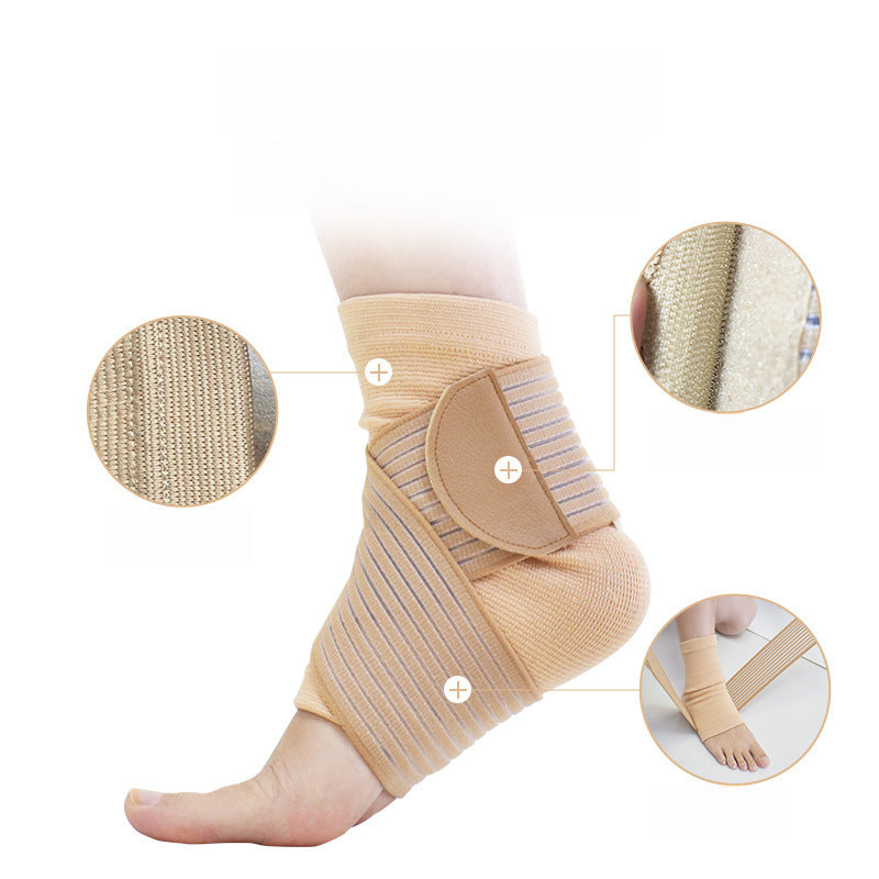 Breathable compression ankle brace with adjustable strap worn on ankle