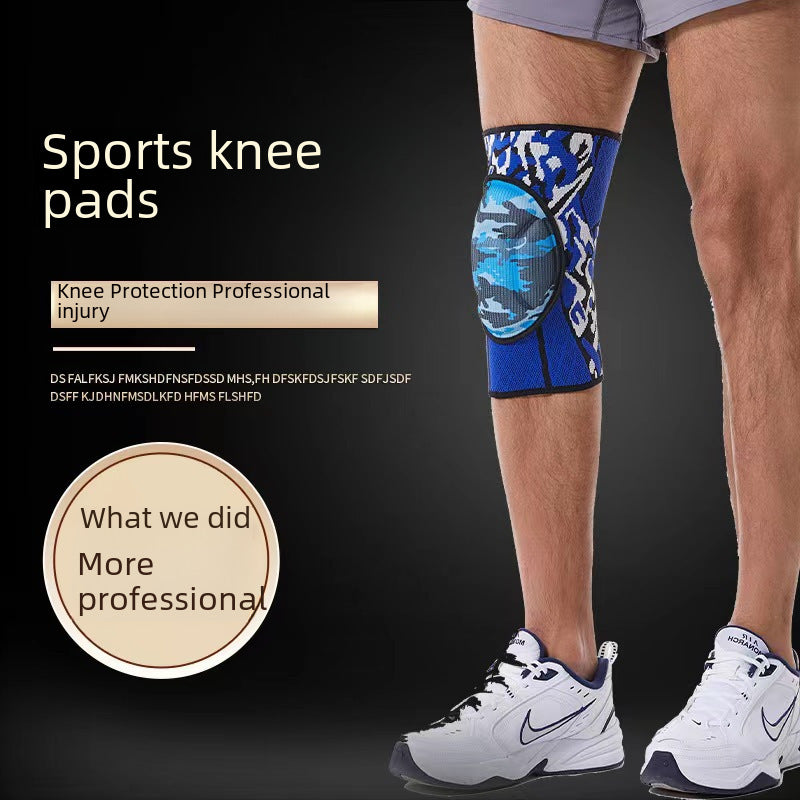 Close view of padded knee support sleeve in sports use