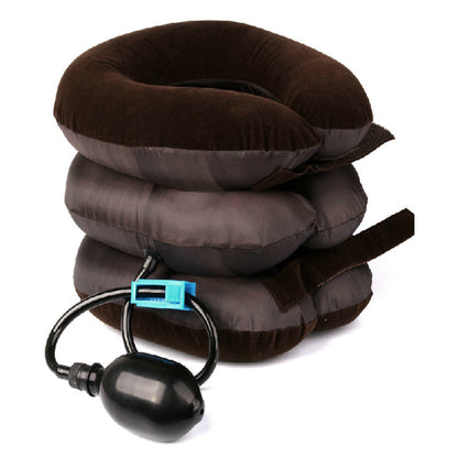 Coffee inflatable neck support brace with hand pump on white background