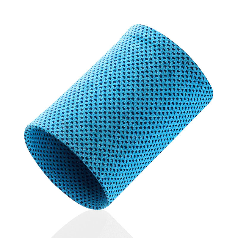 Sky blue breathable wrist support sleeve with stretch knit texture