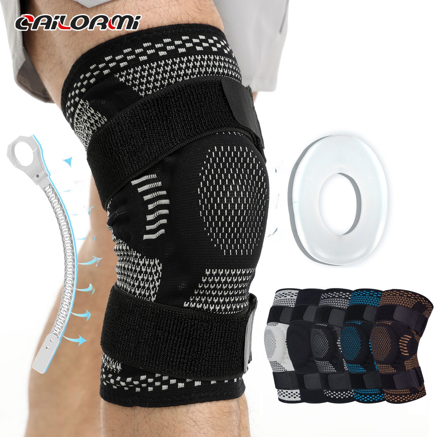 Knee support brace worn on leg to show fit and coverage