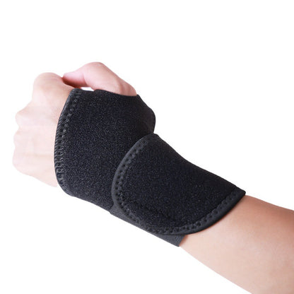 Black adjustable wrist brace support sleeve worn on wrist
