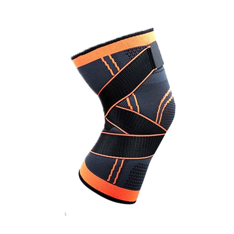 Orange compression knee support sleeve with contoured shape