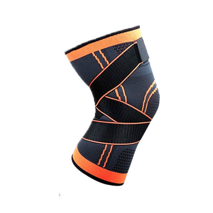 Orange compression knee support sleeve with contoured shape