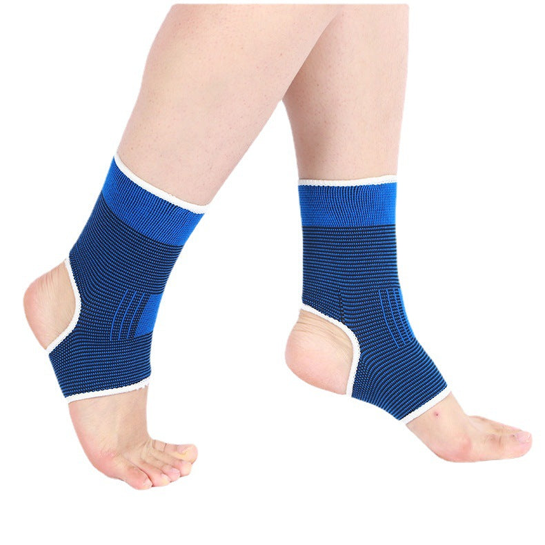 Blue knitted knee support sleeve detail collage showing fit and construction