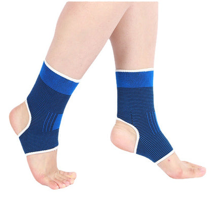 Blue knitted knee support sleeve detail collage showing fit and construction