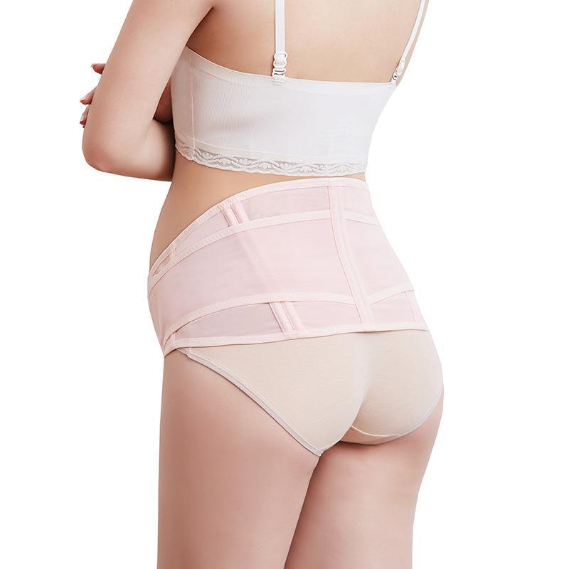 Rear side view of pink maternity support belt showing back coverage