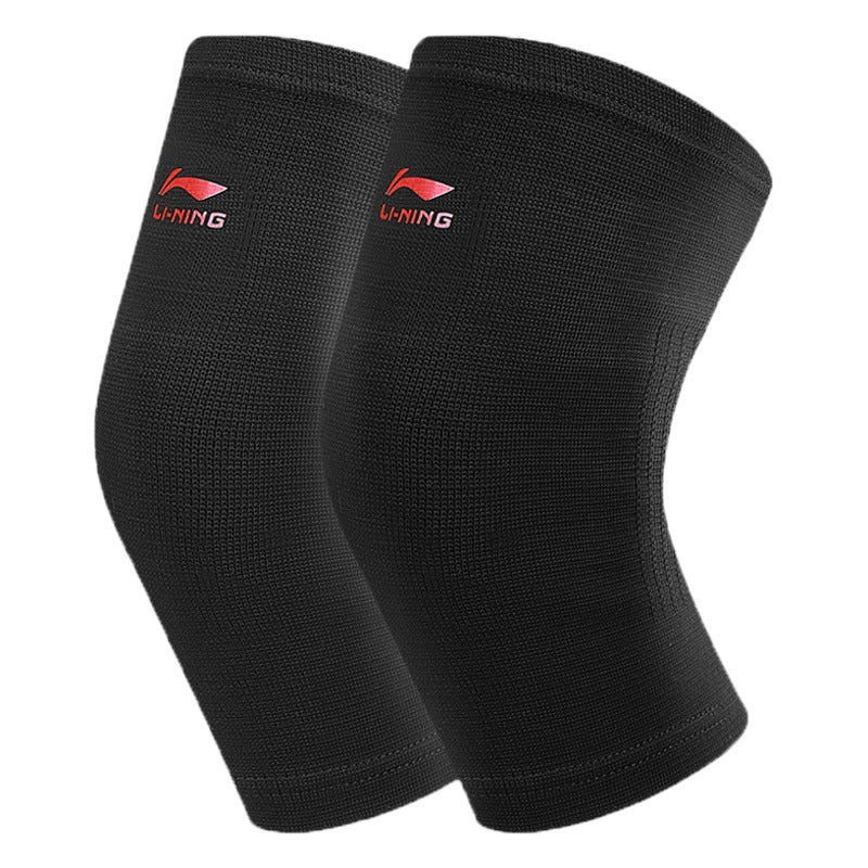 Black breathable knee support sleeves with knit compression fabric on a white background