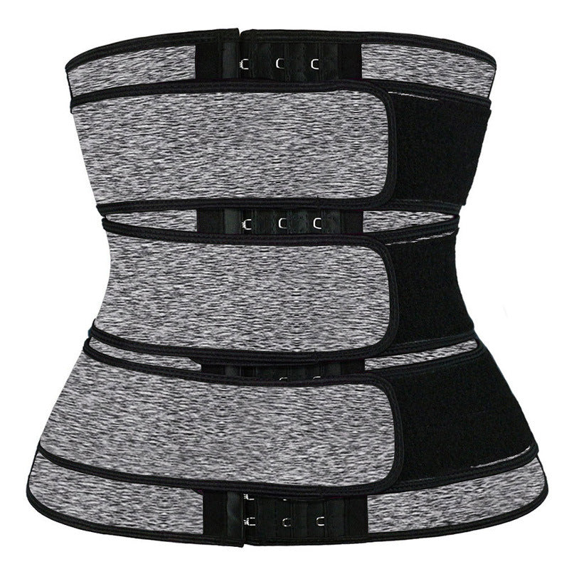Heather gray maternity belly support belt with wide wrap panels and adjustable multi-row front closure