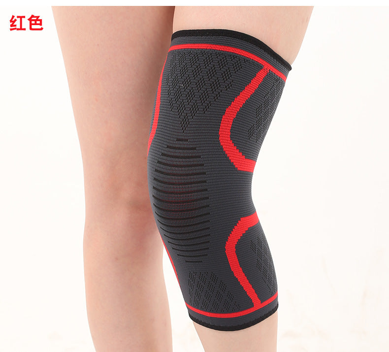 Knitted knee support sleeve lifestyle image showing supportive fit during activity