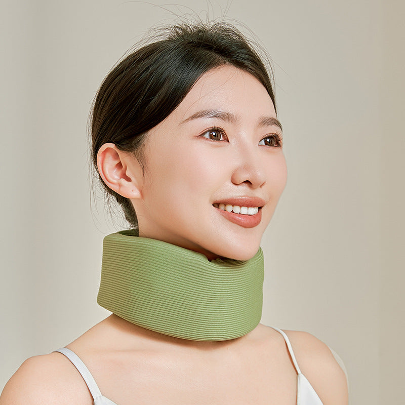 Sea blue neck support brace showing rear and side structure with adjustable back area