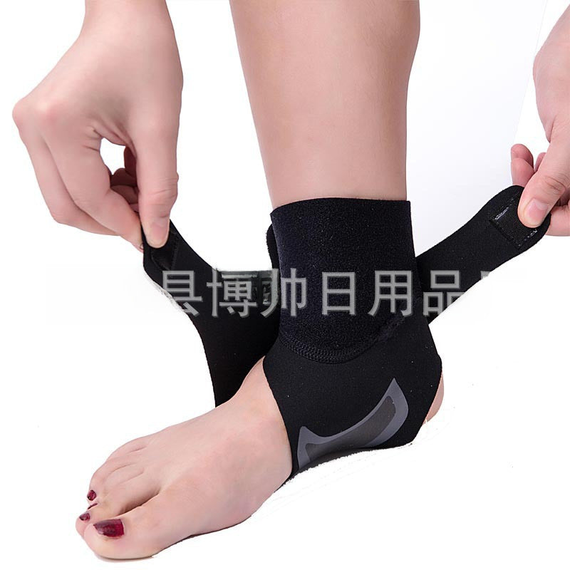 Adjustable ankle brace being wrapped and secured with Velcro straps