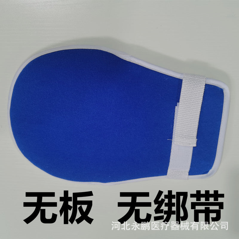 Blue glove-style hand support with breathable mesh and wrist strap