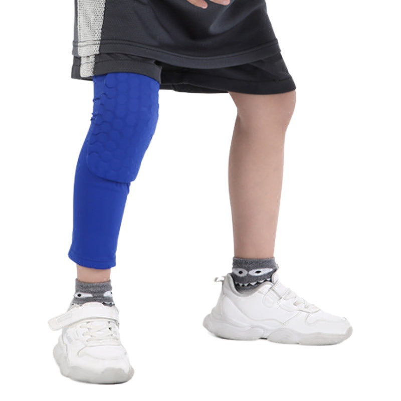 Black kids honeycomb padded knee support sleeve front view