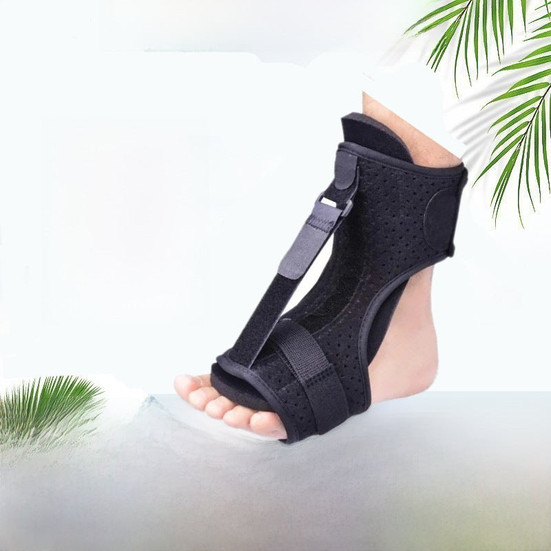 Black foot drop brace product reference image with adjustable wrap design