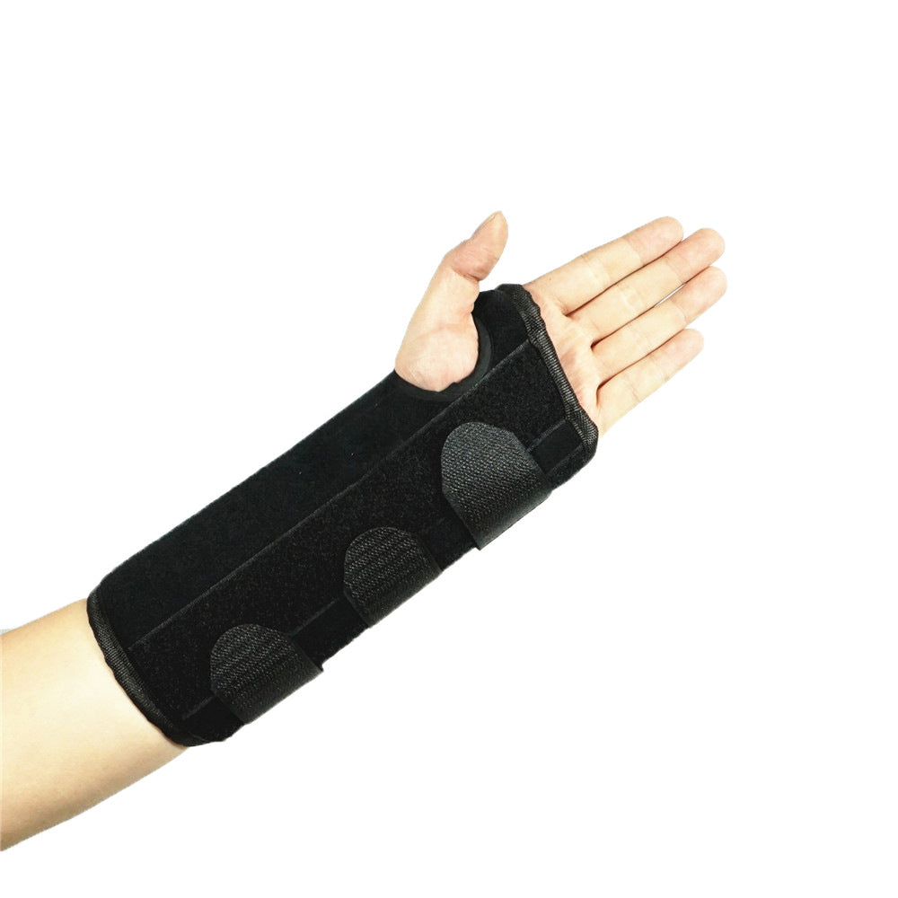 Black thumb wrist brace with forearm splint support worn on hand