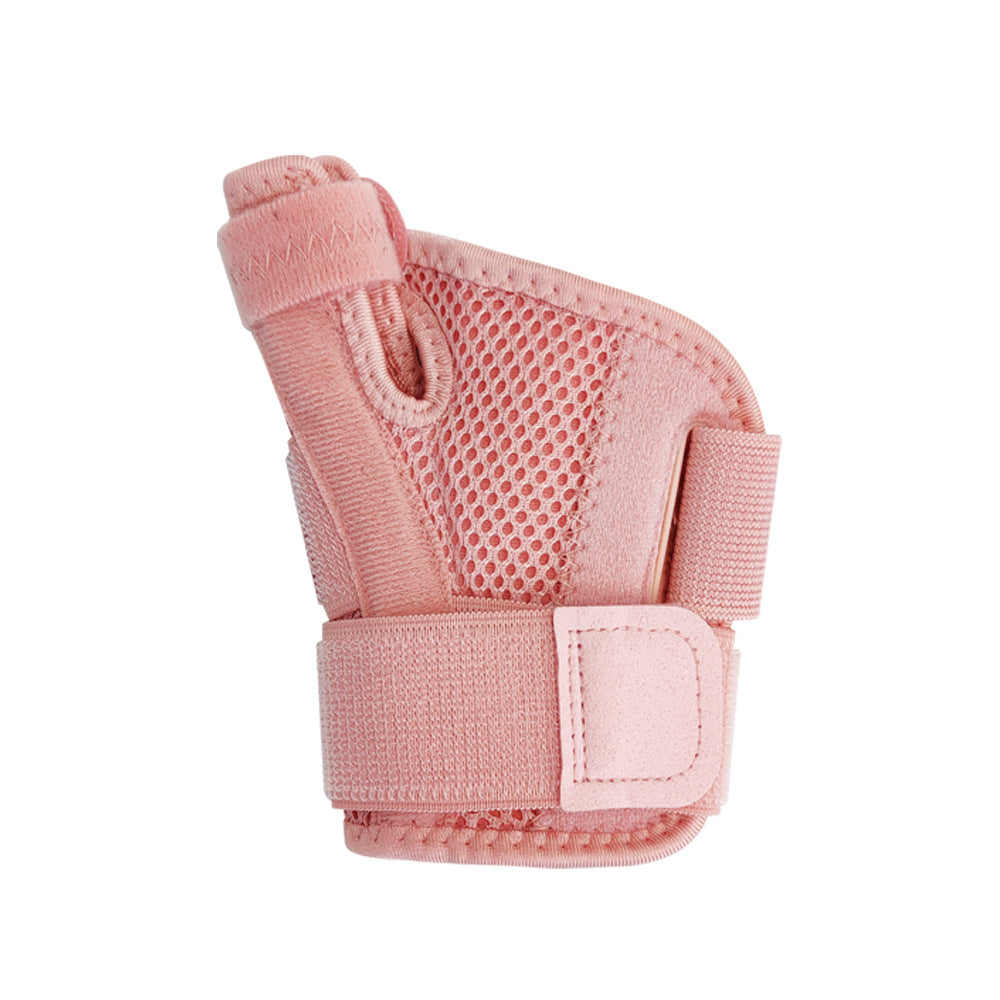 Thumb wrist brace worn on hand showing thumb coverage and wrist support