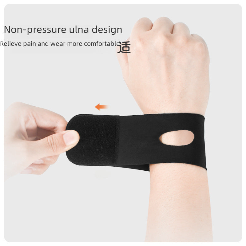 Skin tone wrist support brace worn on wrist showing slim flexible fit