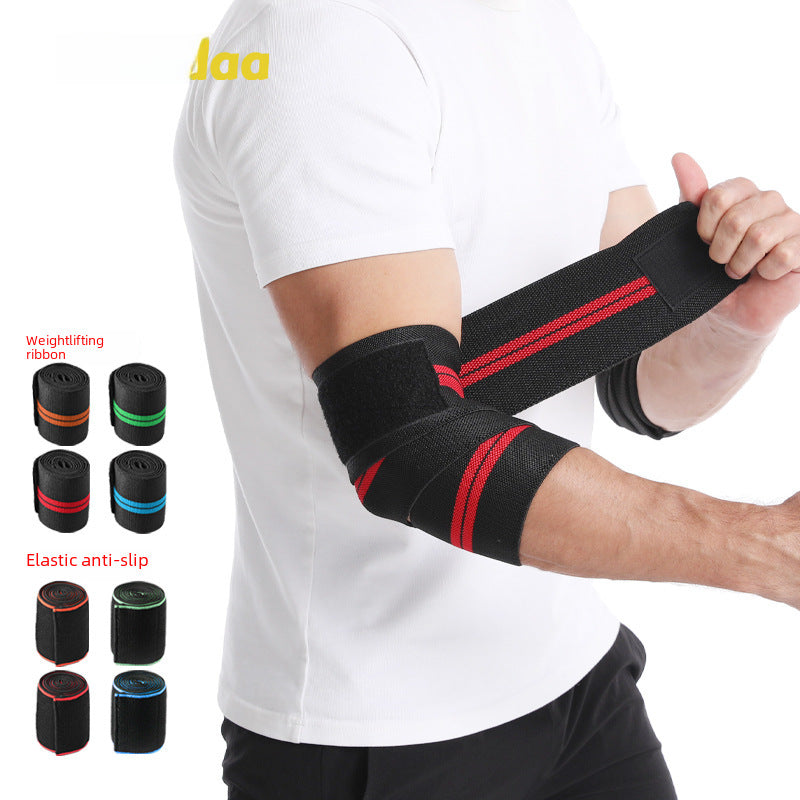 Close-up of adjustable elbow wrap with hook and loop strap