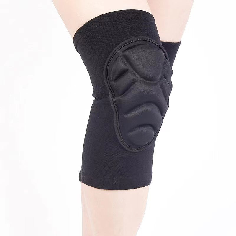 Padded support sleeve shown stretched open to highlight elastic knit fabric and sponge padding