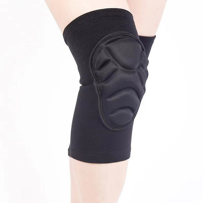 Padded support sleeve shown stretched open to highlight elastic knit fabric and sponge padding