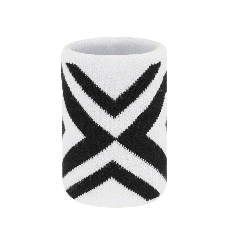 Knit sports wrist support sleeve in blue and yellow pattern