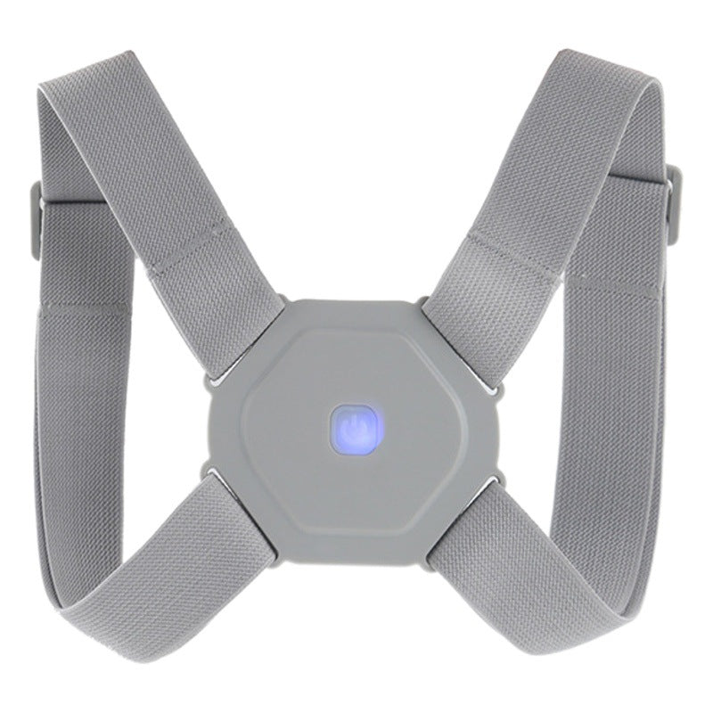 Gray posture corrector brace with cross-back straps and center control unit