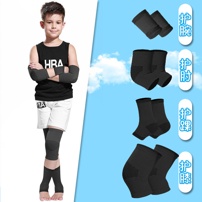 Blue 8-piece kids sports protection sleeve set for knees elbows wrists and ankles