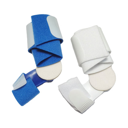 White toe straightener brace close-up showing soft padding and adjustable straps
