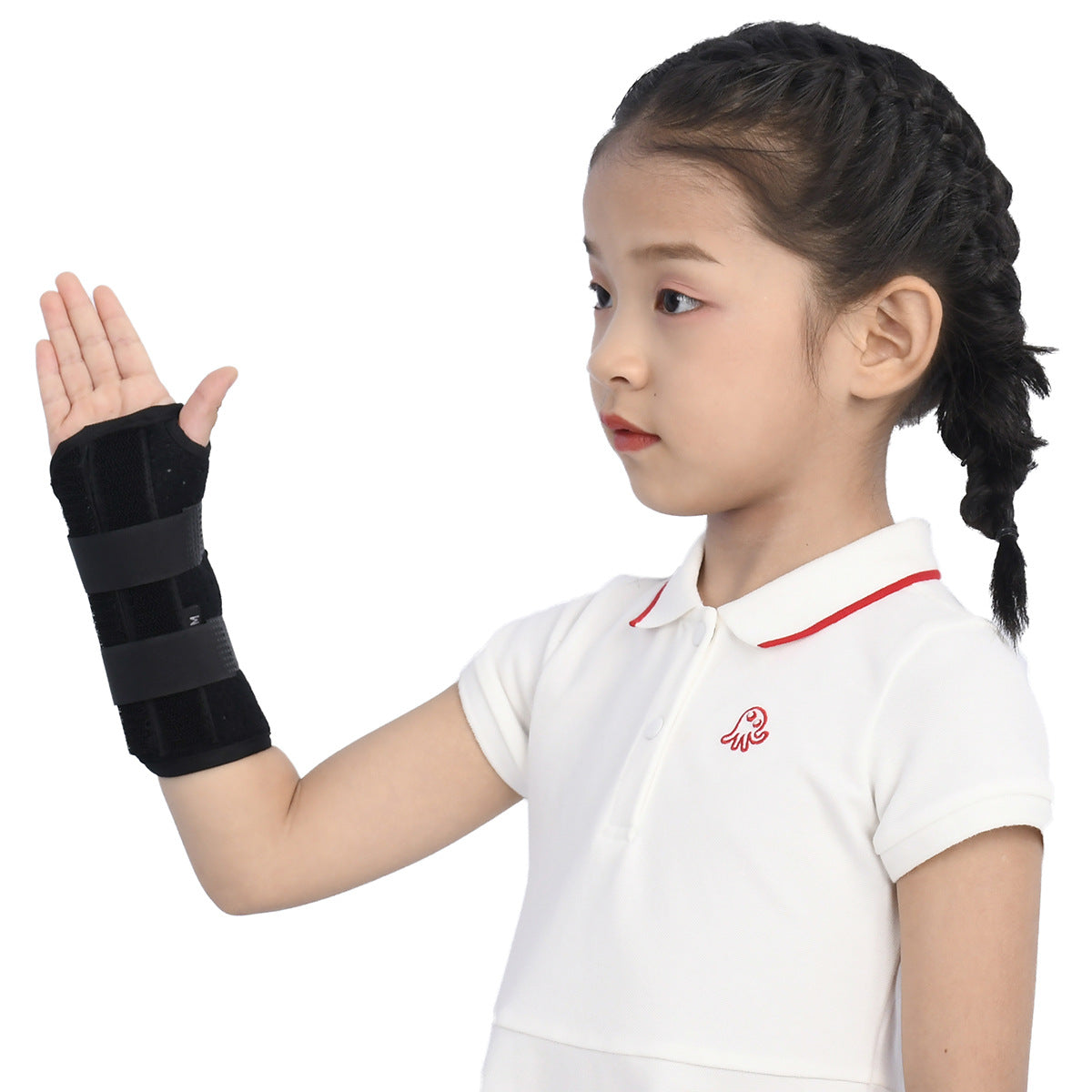 Kids wrist support brace showing structured support and adjustable closure straps
