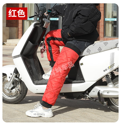 Knee and lower-leg warmer sleeves shown on a model to illustrate fit and length