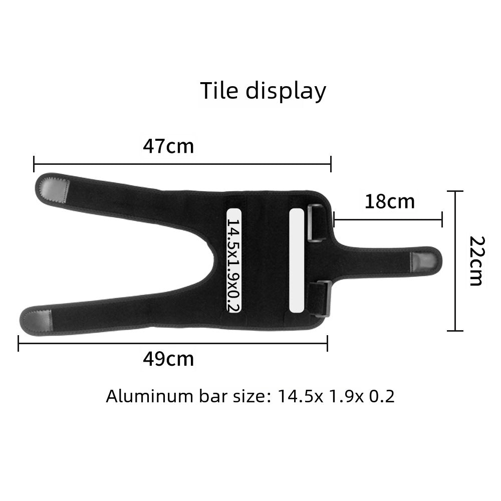 Adjustable elbow brace laid flat with size and splint detail view