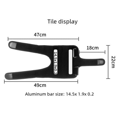 Adjustable elbow brace laid flat with size and splint detail view