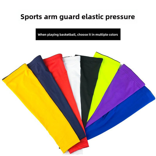 Breathable elbow compression sleeves in multiple colors on a white background