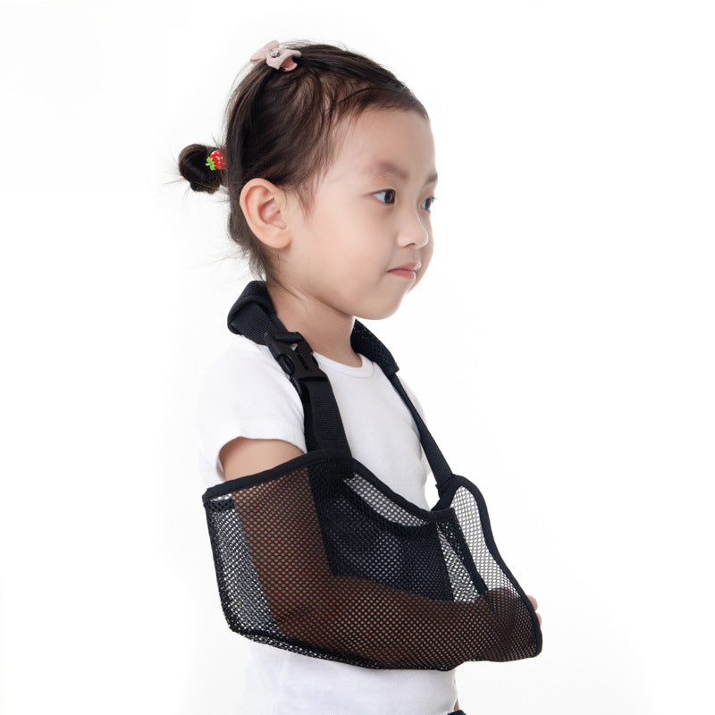 Kids forearm sling side profile showing supported arm position against the body