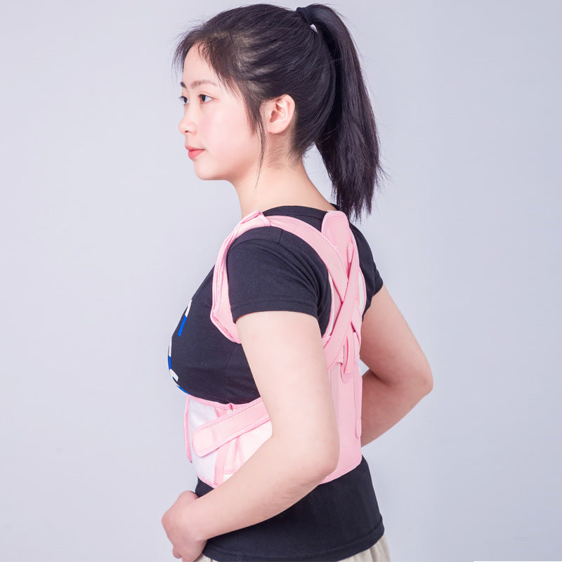 Adjustable posture support brace worn to show upper back support fit
