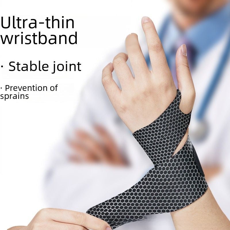 Black thumb wrist brace with wraparound design and hook-and-loop closure