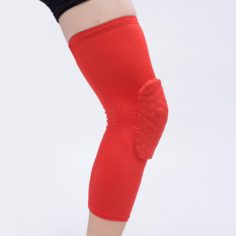 Blue compression knee support sleeve with padded knee area
