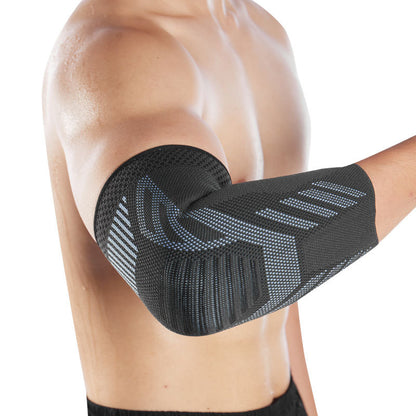 Elastic elbow support sleeve worn on arm showing flexible slip-on fit