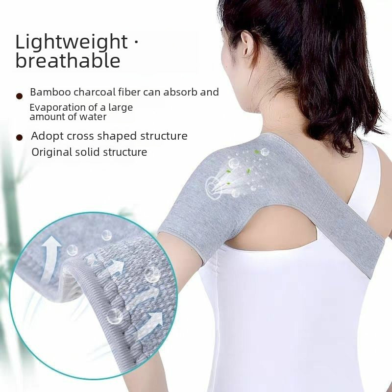 One-shoulder self-heating shoulder support brace detail view