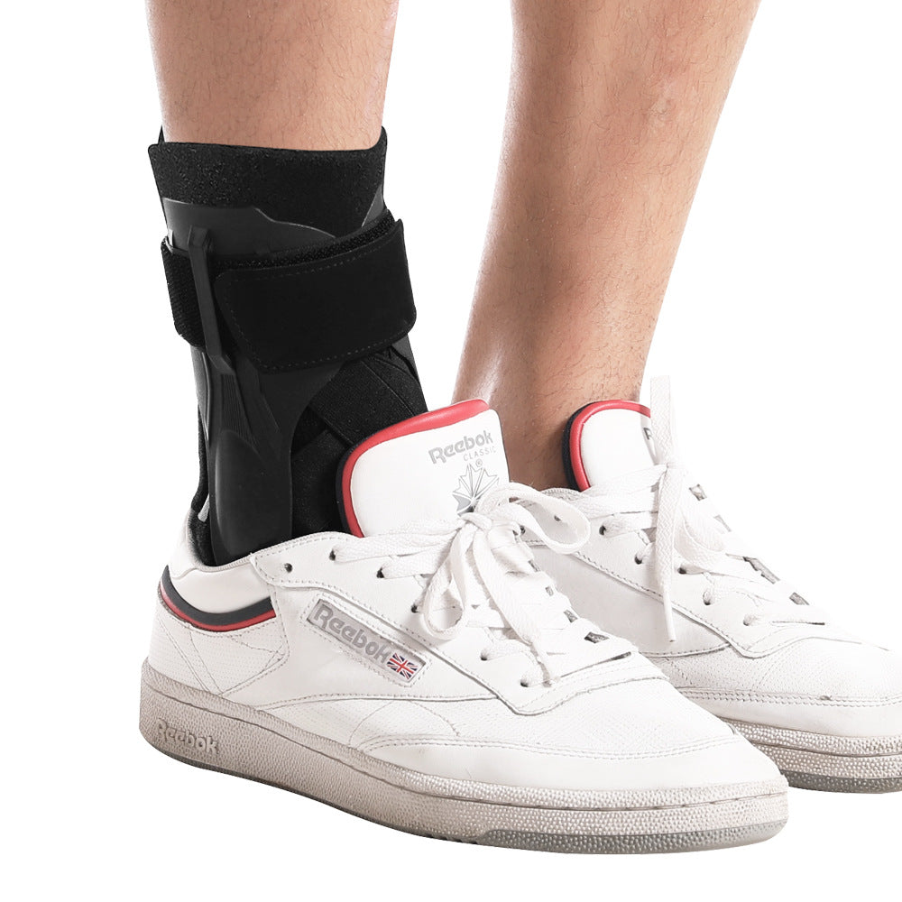 Adjustable ankle brace support sleeve in black, gray, and skin tone