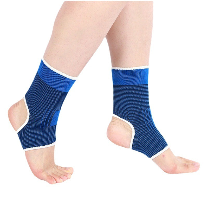 Blue open patella knitted compression knee sleeve worn on both legs