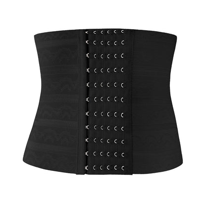 Black adjustable belly support band worn on model